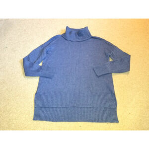 Womens Sweater-BENEDETTA B-ITALY-blue merino wool turtleneck hi-low tunic ls-M